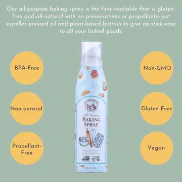 La Tourangelle, All Purpose Baking Spray, Gluten-Free, Non-Stick, Chemical Free and Propellant Free, Expeller-Pressed Cooking Spray Oil, 5 fl oz