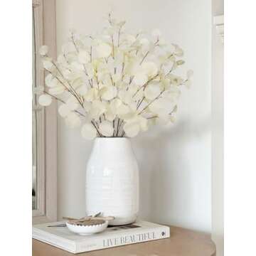 Elegant Cream White Eucalyptus Stems for Stylish Decor