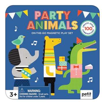 Petit Collage Magnetic Play Set, Party Animals – Mix & Match Magnetic Game Board, Ideal for Ages 3+ – Includes 2 Magnetic Scenes and Over 25 Magnet Pieces, Ideal Travel Activity for Kids