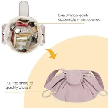 Barrel Drawstring Makeup Bag Large Cosmetic Bag Make up Bags Toiletry Organizer for Women Gift for Teen Girls (Dusty Rose) (Patent)