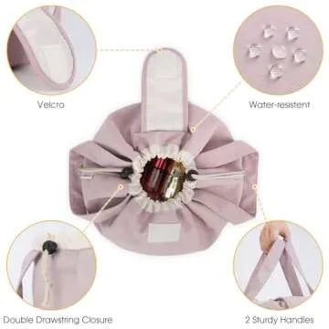 Barrel Drawstring Makeup Bag Large Cosmetic Bag Make up Bags Toiletry Organizer for Women Gift for Teen Girls (Dusty Rose) (Patent)