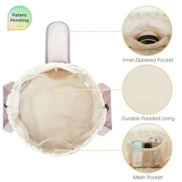 Barrel Drawstring Makeup Bag Large Cosmetic Bag Make up Bags Toiletry Organizer for Women Gift for Teen Girls (Dusty Rose) (Patent)