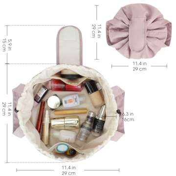 Barrel Drawstring Makeup Bag Large Cosmetic Bag Make up Bags Toiletry Organizer for Women Gift for Teen Girls (Dusty Rose) (Patent)