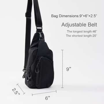 VAKAER Small Sling Bag for Women, Small Crossbody Bags with Adjustable Straps, Lightweight Chest Bag Casual Daypack Backpacks for Travel Hiking (Black)