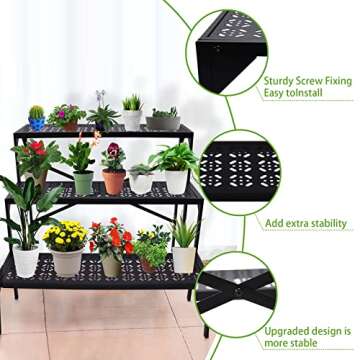 aboxoo 3 Tiers Metal Plant Stand - Stylish, Sturdy Indoor & Outdoor Storage