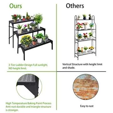 aboxoo 3 Tiers Metal Plant Stand for Home Garden Patio