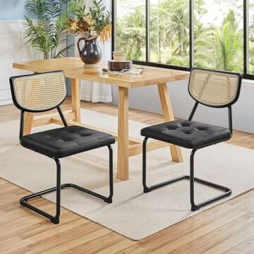 Yaheetech Dining Chairs Set of 2, Rattan Dining Chairs Mid Century Modern Kitchen Chairs with Metal ...