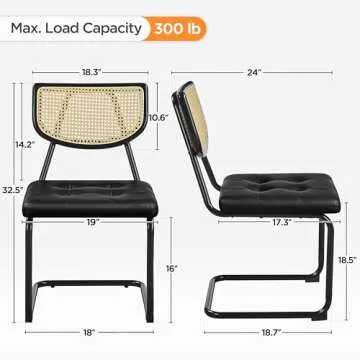 Yaheetech Dining Chairs Set of 2, Rattan Dining Chairs Mid Century Modern Kitchen Chairs with Metal Legs and Upholstered Seat for Living Room, Faux Leather, Black