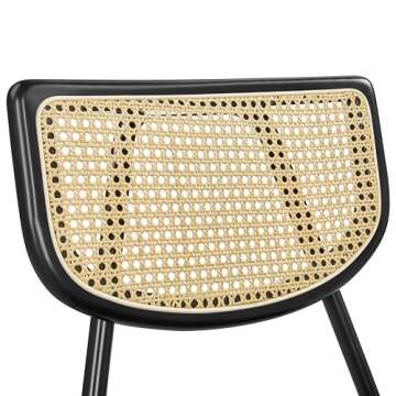 Yaheetech Dining Chairs Set of 2, Rattan Dining Chairs Mid Century Modern Kitchen Chairs with Metal Legs and Upholstered Seat for Living Room, Faux Leather, Black