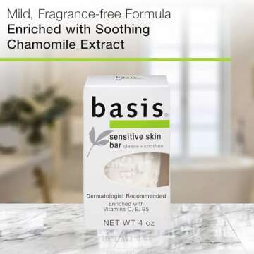 Basis Sensitive Skin Bar Soap for Body, Hands and Face, Unscented Soap Bar for Sensitive Skin with C...