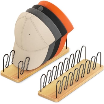 UdoUto 2 PCS Hat Organizer for Baseball Caps, Wood and Metal Hat Rack for 14 Caps, Baseball Hat Stor...