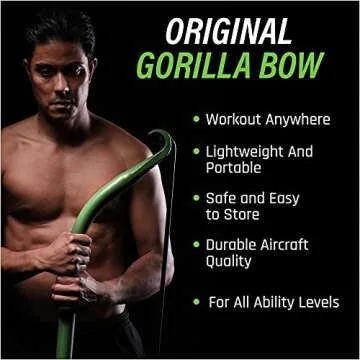 Gorilla Bow Original Portable Home Gym Resistance Bands and Bar System for Travel, Fitness, Weightlifting and Exercise Kit, Full Body Workout Equipment Set (Original Bow, Green, Base Bundle)