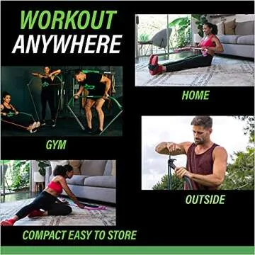Gorilla Bow Original Portable Home Gym Resistance Bands and Bar System for Travel, Fitness, Weightlifting and Exercise Kit, Full Body Workout Equipment Set (Original Bow, Green, Base Bundle)
