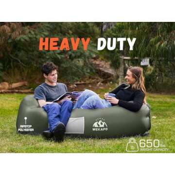 WEKAPO Inflatable Couch Air Lounger Chair - Camping & Beach Accessories, Portable Blow up Sofa for Hiking, Lawn, Indoor/Outdoor Movies & Music Festivals. Lightweight and Easy to Set Up Air Hammock