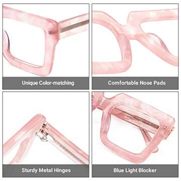 Zeelool Stylish Thick Oversized Square Eyeglasses for Women with Non-prescription Clear Lens Brandon...