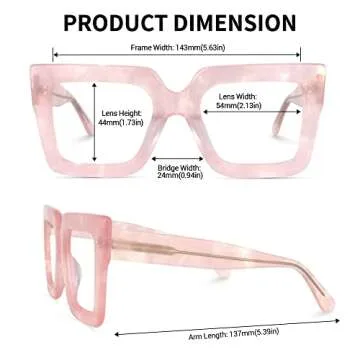 Zeelool Stylish Thick Oversized Square Eyeglasses for Women with Non-prescription Clear Lens Brandon VFP0306-09 Pink