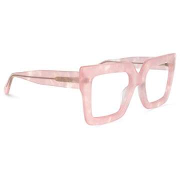 Zeelool Stylish Thick Oversized Square Eyeglasses for Women with Non-prescription Clear Lens Brandon VFP0306-09 Pink