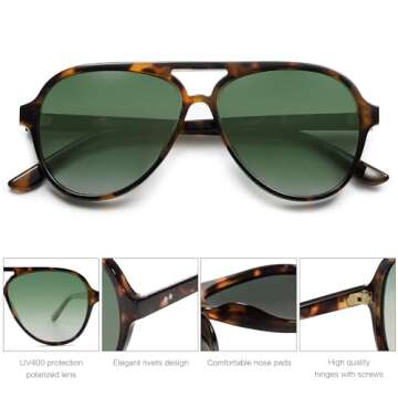 SOJOS Classic Polarized Aviator Sunglasses Womens Mens Retro Double Bridge Aviators SJ2201, Tortoise/Gradient Green