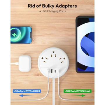 Compact NTONPOWER Travel Power Strip with USB Ports for Vacations