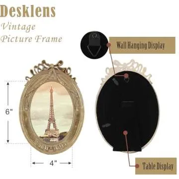 Desklens Vintage Gold Oval Picture Frame 4x6 for Home Decor