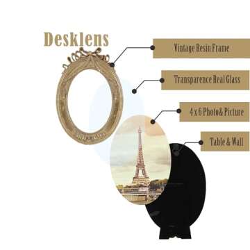 Desklens Gold Oval Vintage Picture Frame 4x6, Antique Ornate Picture Frame, Victorian Retro Photo Frame for Tabletop Wall Hanging, Home Decor Frames