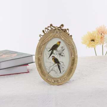 Desklens Gold Oval Vintage Picture Frame 4x6, Antique Ornate Picture Frame, Victorian Retro Photo Frame for Tabletop Wall Hanging, Home Decor Frames