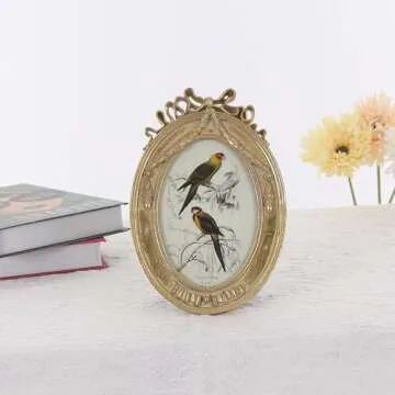 Desklens Vintage Gold Oval Picture Frame 4x6 for Home Decor