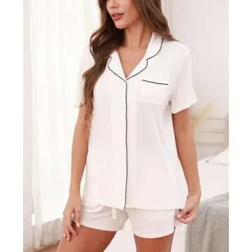 ZMJ Lounge Sets for Women Pajamas Set 2 Piece Short Sleeve Top and Shorts Pj Set Button Down Sleepwe...