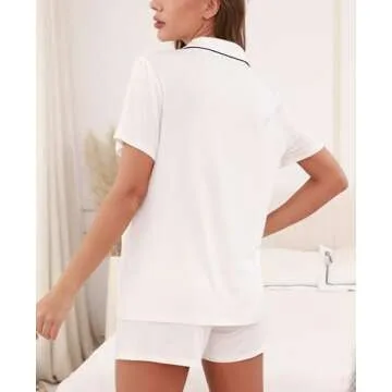ZMJ Lounge Sets for Women Pajamas Set 2 Piece Short Sleeve Top and Shorts Pj Set Button Down Sleepwear Outfits Whtie, S White