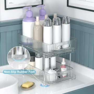Fowooyeen 2-Tier Clear Organizer for Bathroom and Kitchen Storage