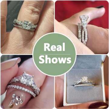 Newshe Jewellery 2.5ct Princess Pear White AAAAA Cz 925 Sterling Silver Engagement Wedding Ring Set ...