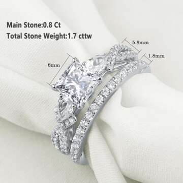 Newshe Jewellery 2.5ct Princess Pear White AAAAA Cz 925 Sterling Silver Engagement Wedding Ring Set Size 7