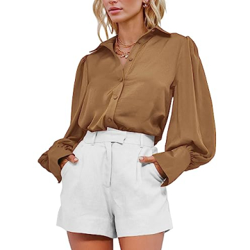 Chic BTFBM Women Satin Button Down Shirts for Office & Casual Wear