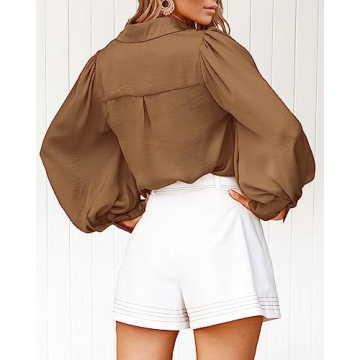 BTFBM Women Satin Button Down Shirt – Chic Office Blouse