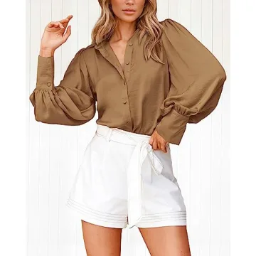 BTFBM Women Satin Button Down Shirt – Chic Office Blouse