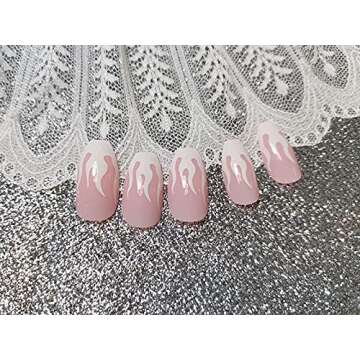 BABALAL 24Pcs Medium Coffin Fake Nails Pink White Flame False Nails Glossy Ballerina Press on Nails for Women and Girls