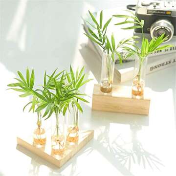 Ivolador Crystal Glass Test Tube Plant Terrarium Flower Pots for Hydroponic Plants Home Garden Decoration (Triangle Wooden Frame)