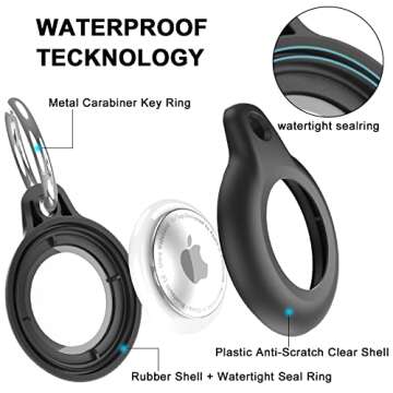 SEVROK IPX8 Waterproof AirTag Holder Keychain Case, Apple Air Tag Accessories, Solid Full-Body Prote...