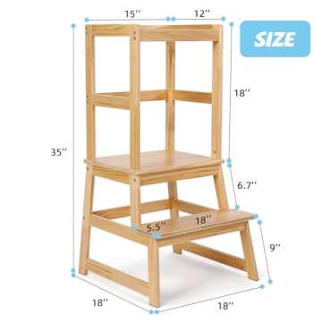 Kids Kitchen Step Stool, Standing Step Stool with Safety Rail for Toddlers 18 Months and Older, Safe...