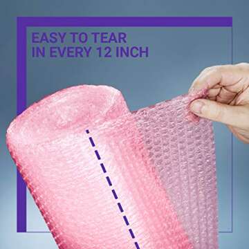 Anti-Static Bubble Cushioning Wrap Rolls, 3/16" x 12" x 15' ft Total, Perforated Every 12" Included 10 Fragile Stickers for Packaging, Shipping, Mailing [Pink]