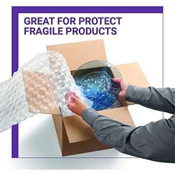 Anti-Static Bubble Cushioning Wrap Rolls, 3/16" x 12" x 15' ft Total, Perforated Every 12" Included 10 Fragile Stickers for Packaging, Shipping, Mailing [Pink]
