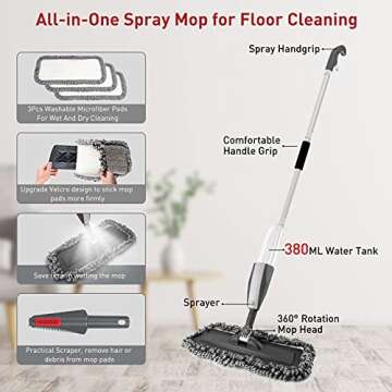 Spray Floor Mop, Mops for Floor Cleaning, Microfiber Hardwood Floor Mop for Laminate Tile Ceramic Wo...