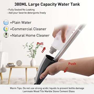 Spray Floor Mop, Mops for Floor Cleaning, Microfiber Hardwood Floor Mop for Laminate Tile Ceramic Wood Floor Cleaning, Dry Wet Mop with Spray Bottle 3 Reusable Pads 1 Scraper (Grey, 120cm)