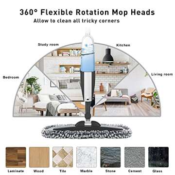 Spray Floor Mop, Mops for Floor Cleaning, Microfiber Hardwood Floor Mop for Laminate Tile Ceramic Wood Floor Cleaning, Dry Wet Mop with Spray Bottle 3 Reusable Pads 1 Scraper (Grey, 120cm)