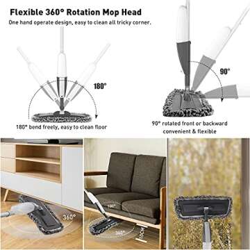 Spray Floor Mop, Mops for Floor Cleaning, Microfiber Hardwood Floor Mop for Laminate Tile Ceramic Wood Floor Cleaning, Dry Wet Mop with Spray Bottle 3 Reusable Pads 1 Scraper (Grey, 120cm)