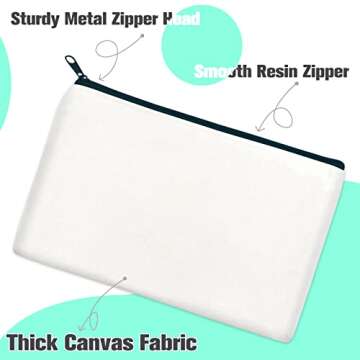 ZeeDix 8 Packs 8.3 x 5 inches Blank DIY Craft Bag Canvas - White Canvas Zipper Pouch Bags Multipurpose Cosmetic Bag Canvas Makeup Pouch with Zipper, Travel Toiletry Bag for Storage