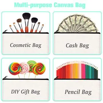 ZeeDix 8 Packs 8.3 x 5 inches Blank DIY Craft Bag Canvas - White Canvas Zipper Pouch Bags Multipurpose Cosmetic Bag Canvas Makeup Pouch with Zipper, Travel Toiletry Bag for Storage