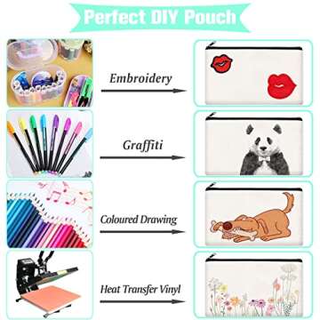 ZeeDix 8 Packs 8.3 x 5 inches Blank DIY Craft Bag Canvas - White Canvas Zipper Pouch Bags Multipurpose Cosmetic Bag Canvas Makeup Pouch with Zipper, Travel Toiletry Bag for Storage