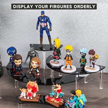 Display Stand Shelf For Pop Figure, 3 Tier Black Acrylic Cupcake Stand, Perfume Organizer Stands, 2 Pack Half Moon Dessert Stand for Display Or Collections