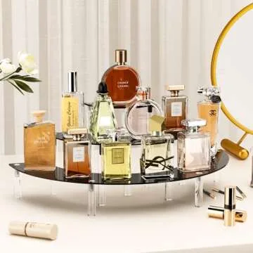 Display Stand Shelf For Pop Figure, 3 Tier Black Acrylic Cupcake Stand, Perfume Organizer Stands, 2 Pack Half Moon Dessert Stand for Display Or Collections